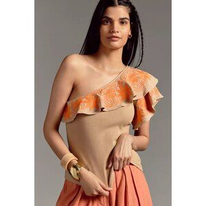 Anthropologie Dolan Embroidered One-Shoulder Top XL Summer Resort‎ Beach Vacay